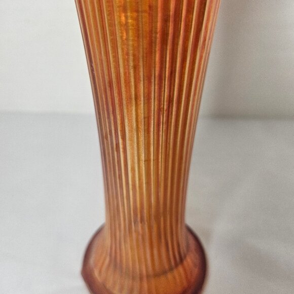 Fenton Fine Ribbed Marigold Carnival Glass Swung Vase 9 Inches Tall - Picture 3 of 9